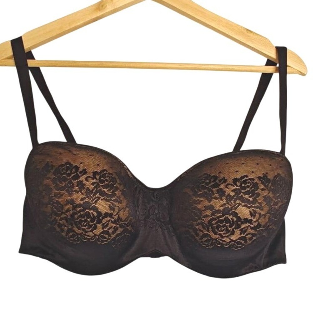 SOMA Bra Stunning Support Strapless Multi-way Black Beige Floral Lace 38DD